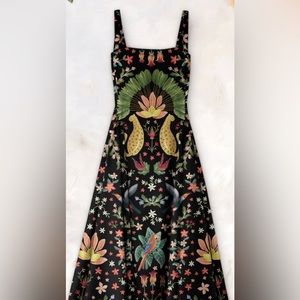 Averie Blaise Pleated Midi Dress Sleeveless Jungle Cats Parrots Women's Size L
